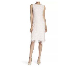 Sharagano Lace Sheath Dress Women 8 Pink Sleeveless Modest‎ Lined Scalloped Hem
